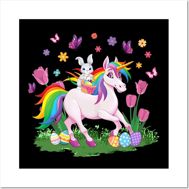 Egg Basket Rabbit Riding Unicorn Happy Easter Day Outfit Wall Art by webster